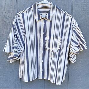 A New Day Striped Button Up Layered Sleeve  Blouse
